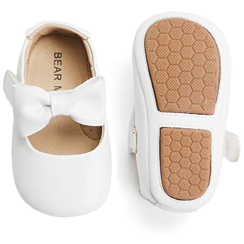 White soft sole leather baby shoes